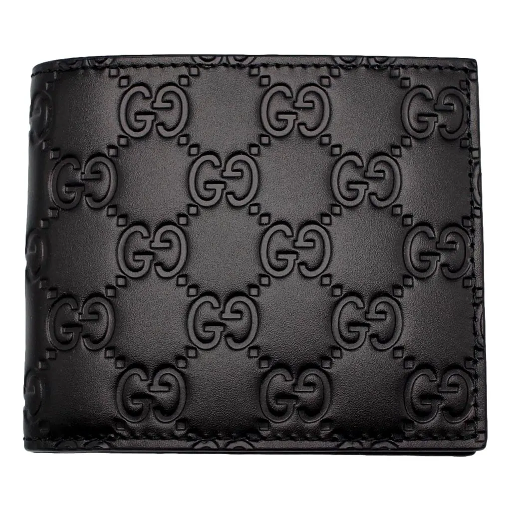 Gucci Guccissima Black Embossed Leather Bifold Wallet Black Leather Never worn - Front View