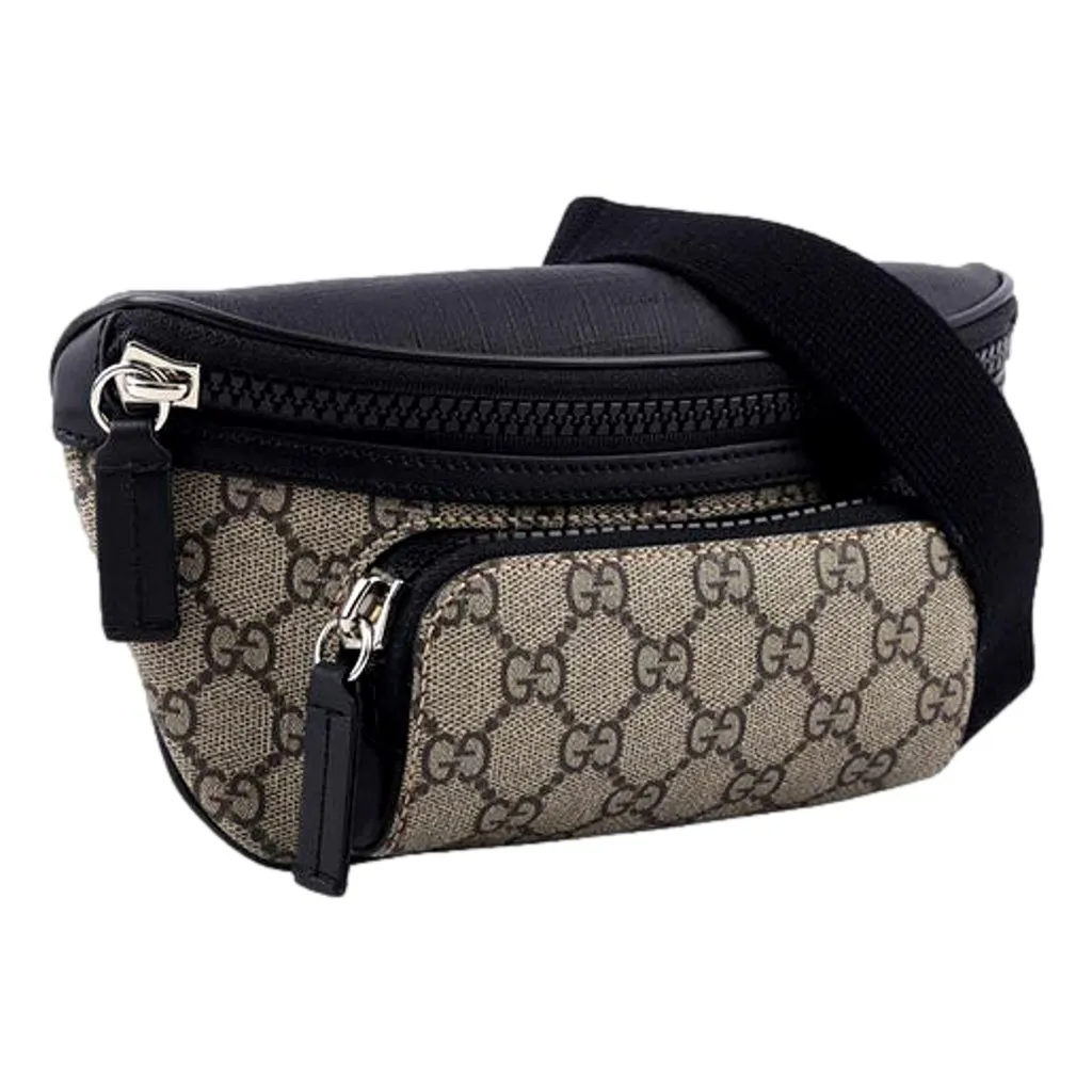 Gucci GG Supreme Canvas Belt Bag Beige Black Unisex Waist Bag Black Canvas Never worn - Back View