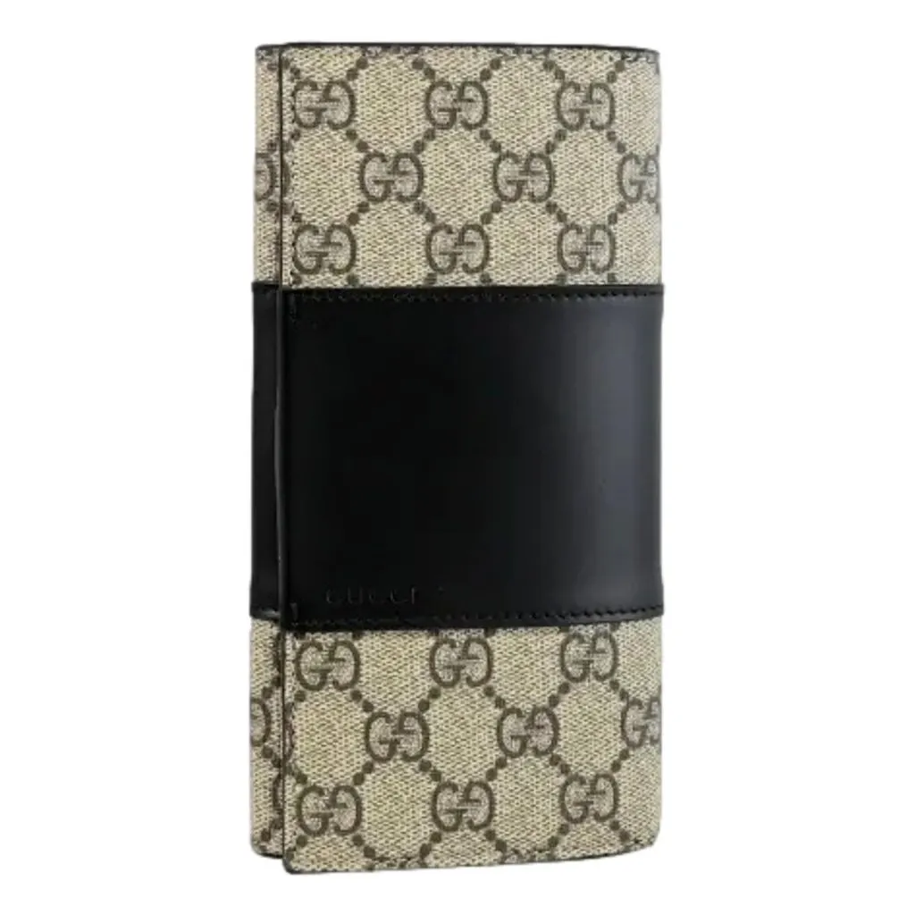 Gucci GG Supreme Canvas Leather Long Wallet Brown Canvas Never worn - Front View
