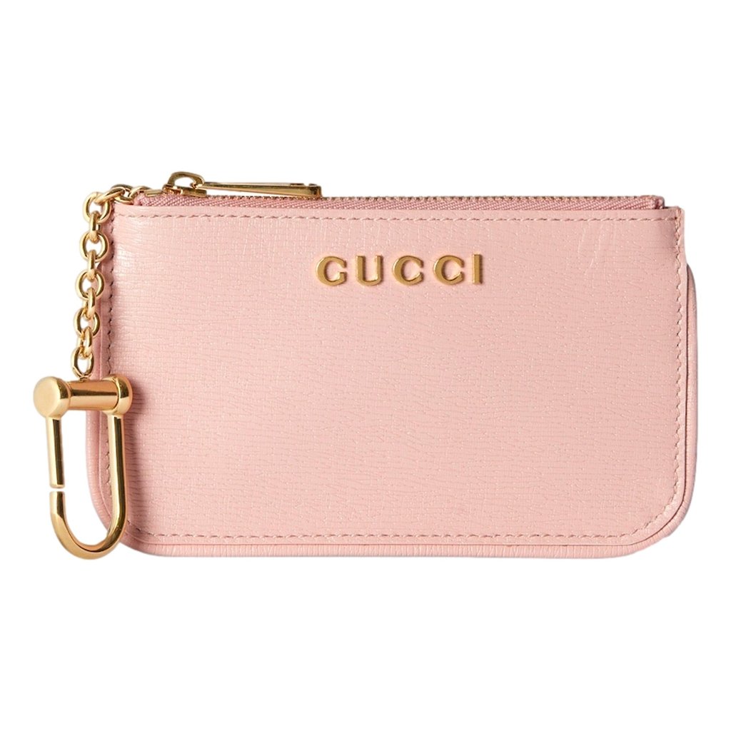 Gucci Gucci Zip Key Case Pink Leather Card Holder Gold Logo