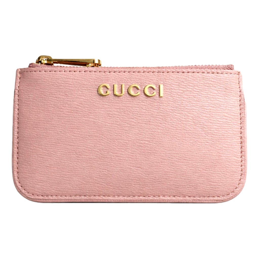 Gucci Gucci Zip Key Case Pink Leather Card Holder Gold Logo