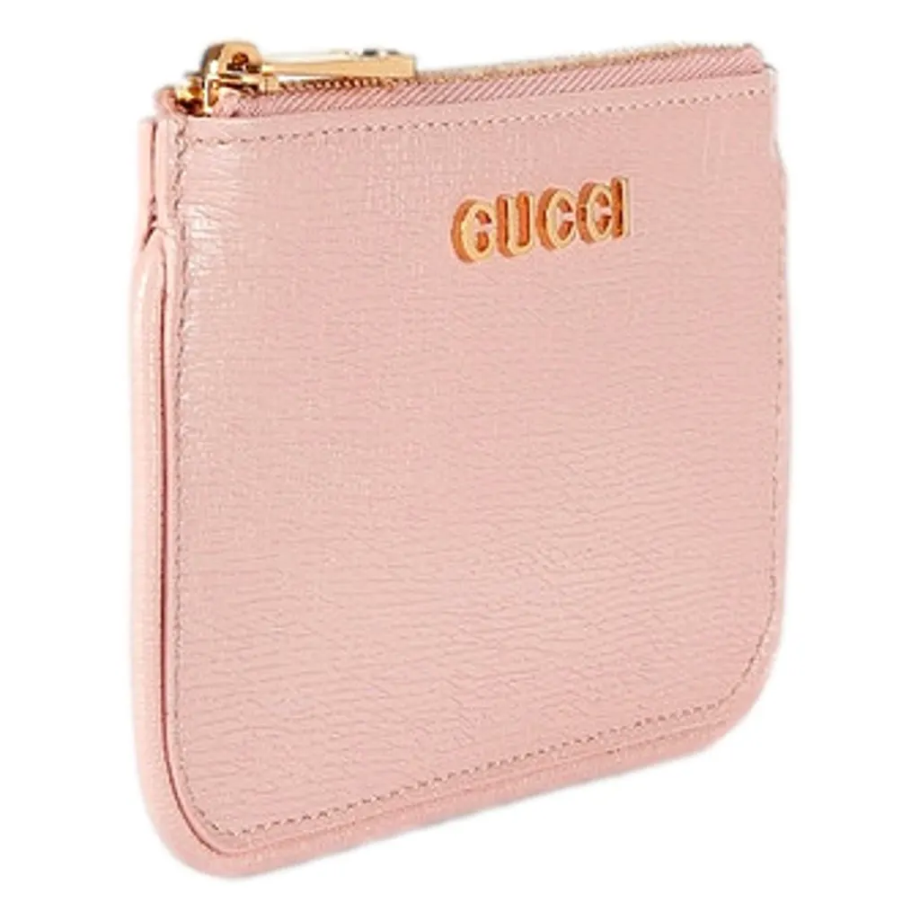 Gucci Zip Key Case Pink Leather Card Holder Gold Logo Script Pink Leather Never worn - Inside View