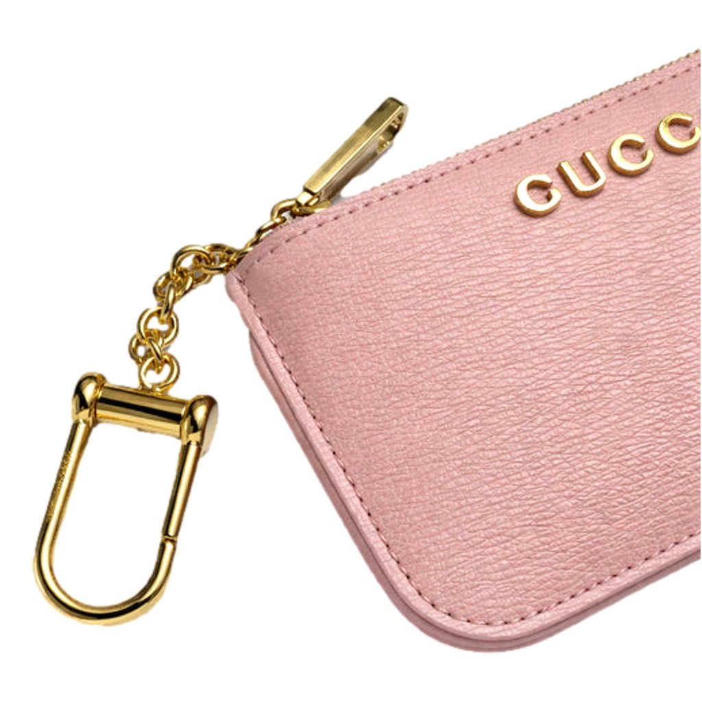 Gucci Gucci Zip Key Case Pink Leather Card Holder Gold Logo