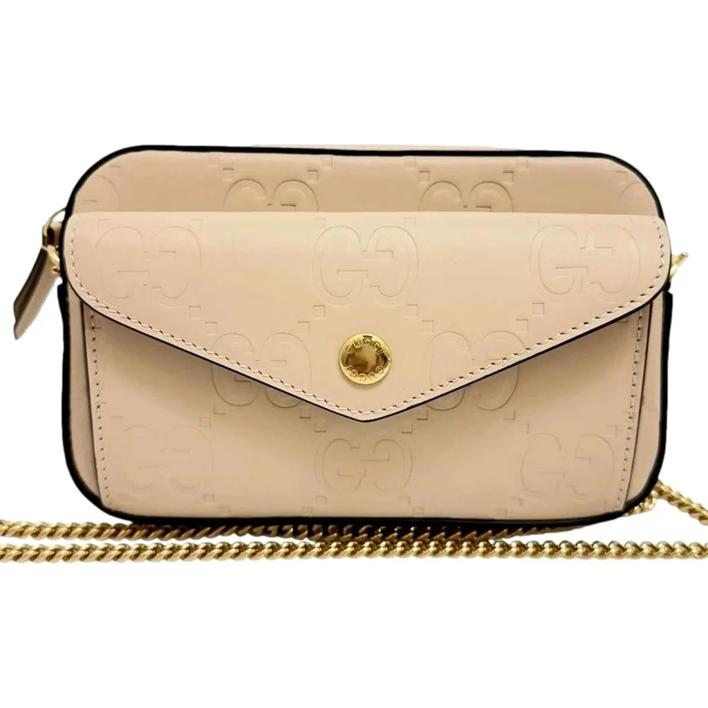 Gucci Gilbert Calfskin Mini Envelope Beige Crossbody Bag Beige Leather Never worn - Front View