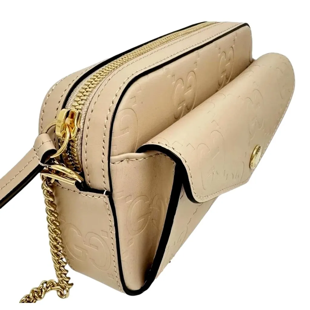 Gucci Gilbert Calfskin Mini Envelope Beige Crossbody Bag Beige Leather Never worn - Back View