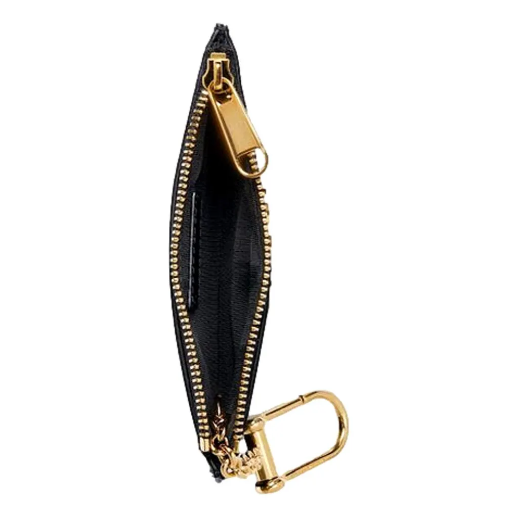Gucci Zip Key Case Black Leather Card Holder Gold Logo Script Black Leather Never worn - Model View