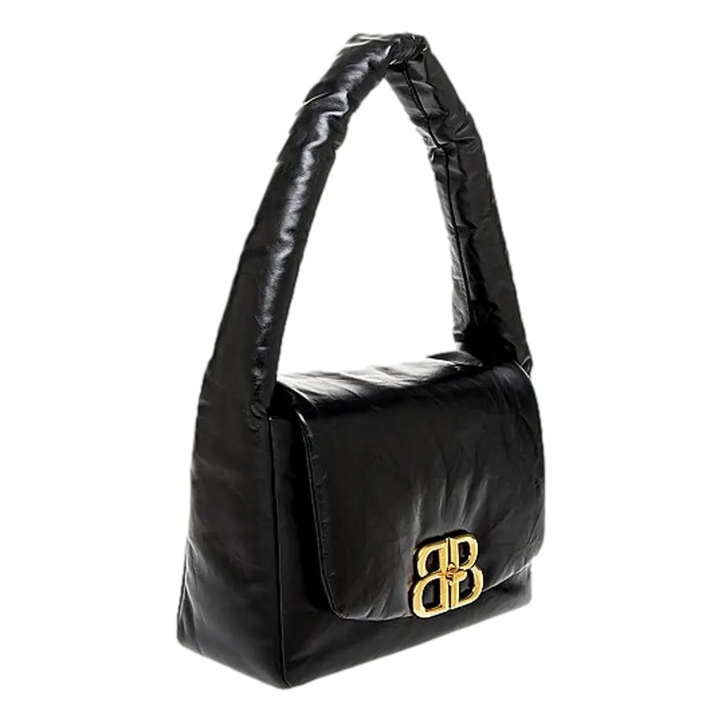 Balenciaga Monaco Soft Nappa Leather Shoulder Bag Black Gold Hardware Black Leather Never worn - Inside View