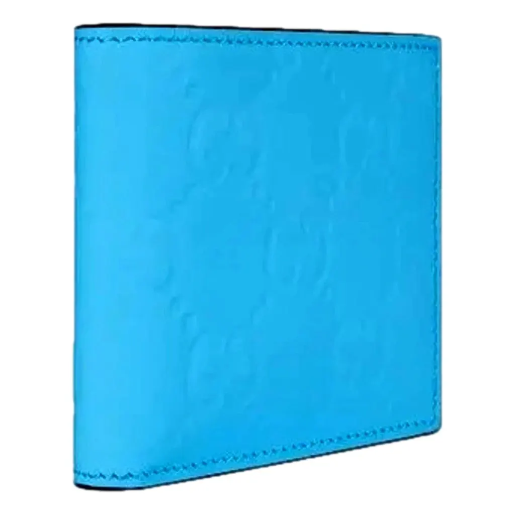 Gucci GG Embossed Leather Bifold Wallet in Neon Blue Rubber Effect Finish Blue Leather Never worn - Back View