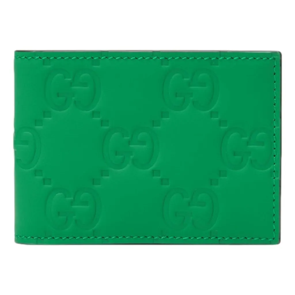Gucci GG Leather Green Rubber Effect Bifold Wallet Green Leather Never worn - Front View