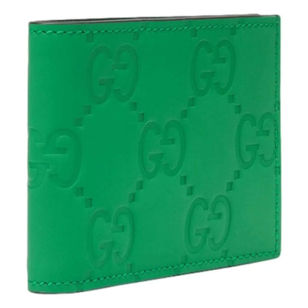 Gucci GG Leather Green Rubber Effect Bifold Wallet Green Leather Never worn - Back View