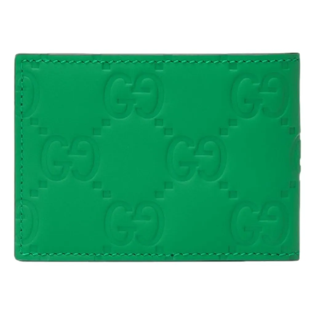 Gucci GG Leather Green Rubber Effect Bifold Wallet Green Leather Never worn - Inside View