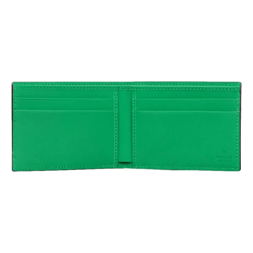 Gucci GG Leather Green Rubber Effect Bifold Wallet Green Leather Never worn - Model View