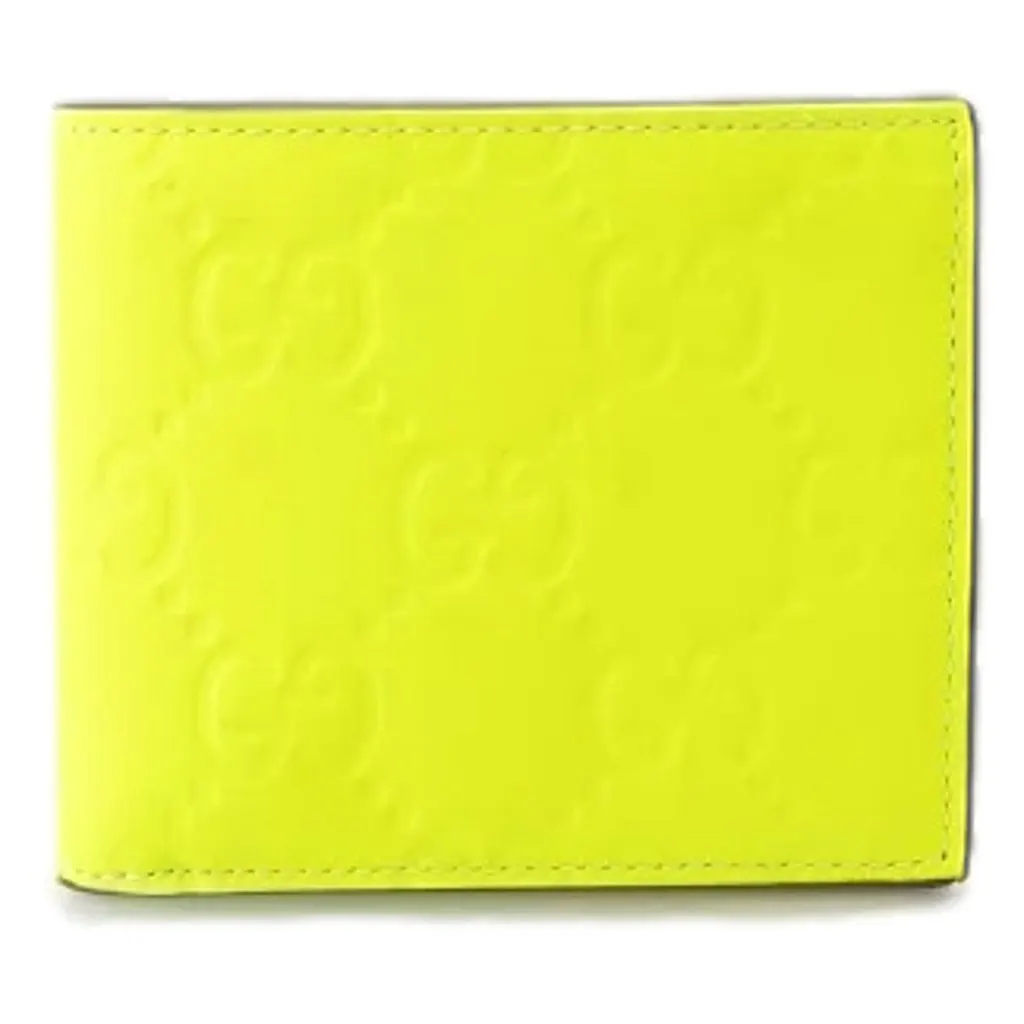 Gucci GG Leather Neon Yellow Rubber Effect Bifold Wallet White Leather Never worn - Front View