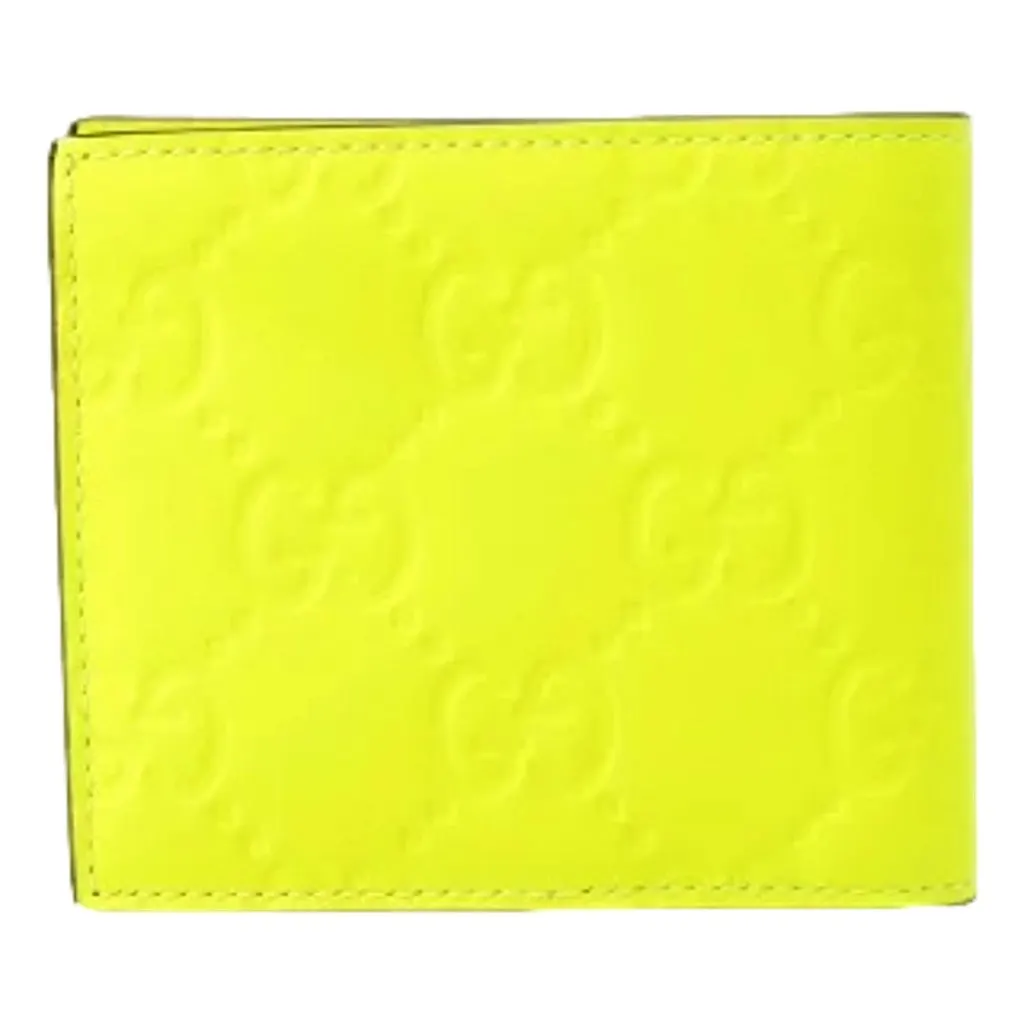 Gucci GG Leather Neon Yellow Rubber Effect Bifold Wallet White Leather Never worn - Back View