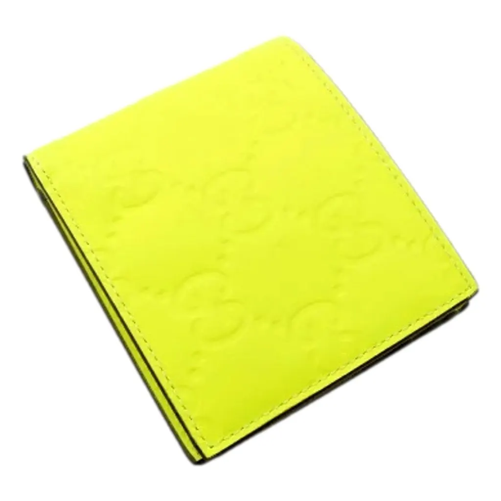 Gucci GG Leather Neon Yellow Rubber Effect Bifold Wallet White Leather Never worn - Inside View
