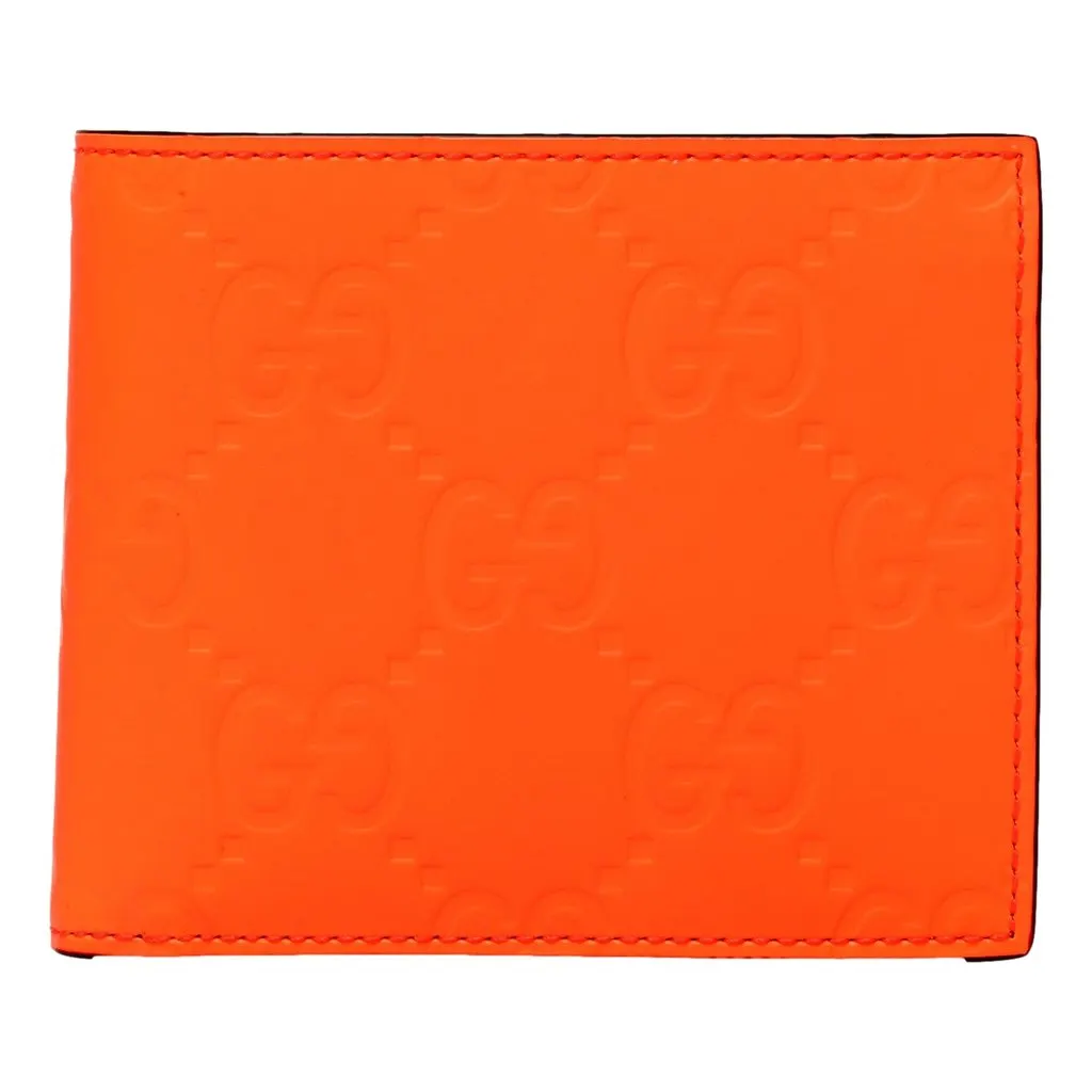 Gucci GG Rubber Effect Neon Orange Guccissima Leather Bifold Wallet Orange Leather Never worn - Front View