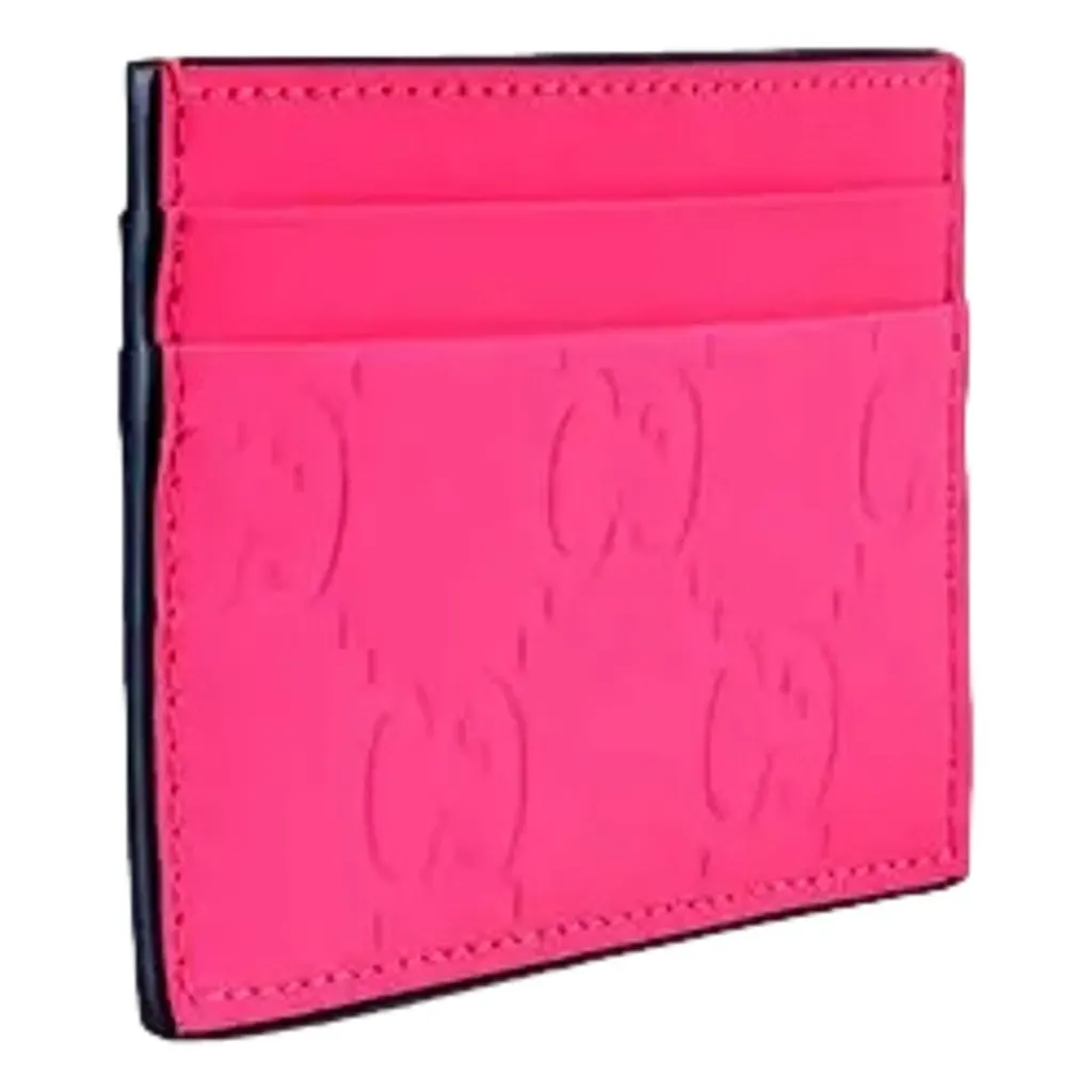 Gucci GG Leather Rubber Effect Neon Pink Card Holder Wallet Pink Leather Never worn - Inside View