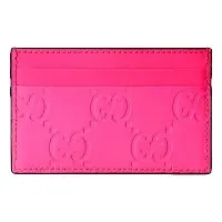 Gucci GG Rubber Effect Neon Pink Leather Card Holder Wallet Pink Leather Never worn - Box View
