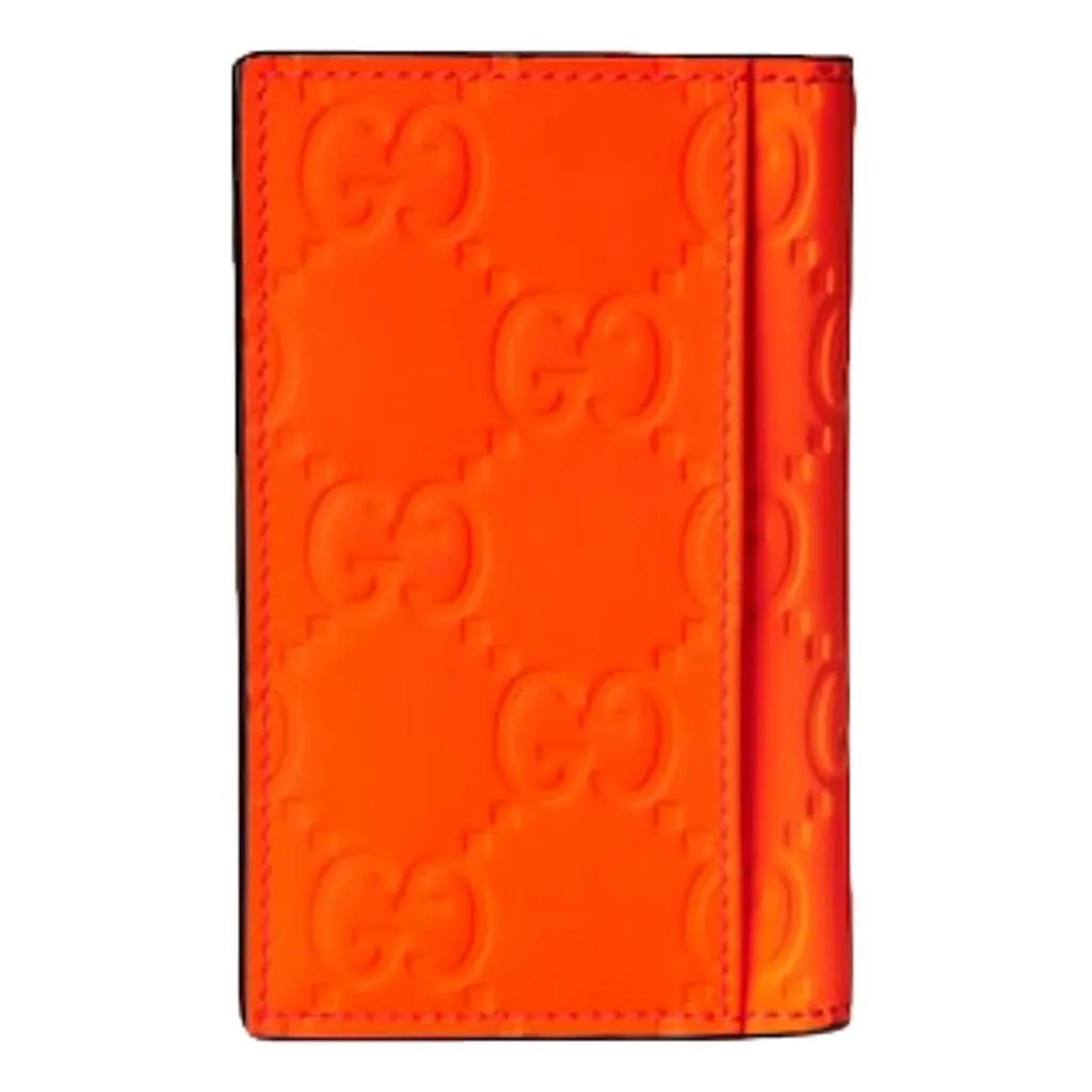 Gucci Gucci GG Leather Rubber Effect Neon Orange Folding Wallet Card Holder Orange Leather Never worn - Back View