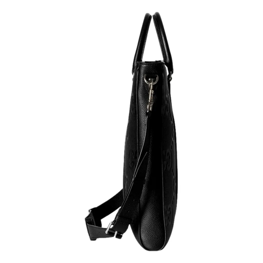 Gucci Jumbo GG Embossed Black Leather Tote Bag Large Monogram Handbag Black Leather Never worn - Inside View