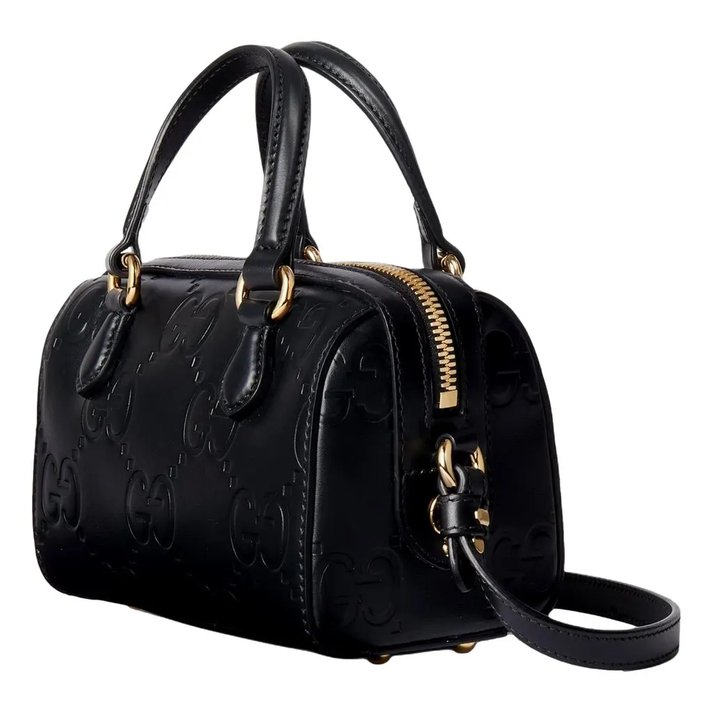 Gucci Gilbert GG Leather Super Mini Boston Bag Crossbody in Black Black Leather Never worn - Inside View