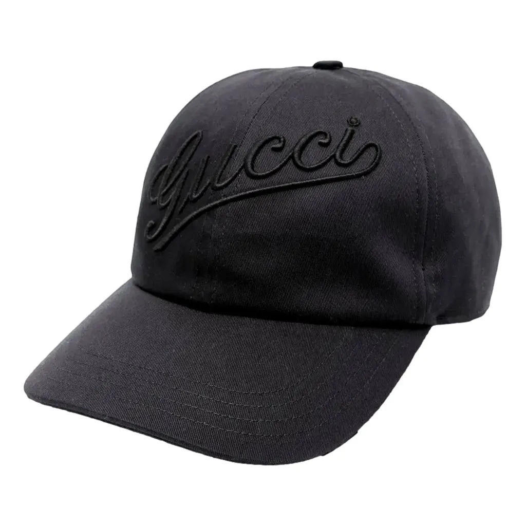 Gucci Black Embroidered Logo Cotton Baseball Cap Extra Large Black Cotton Never worn - Front View