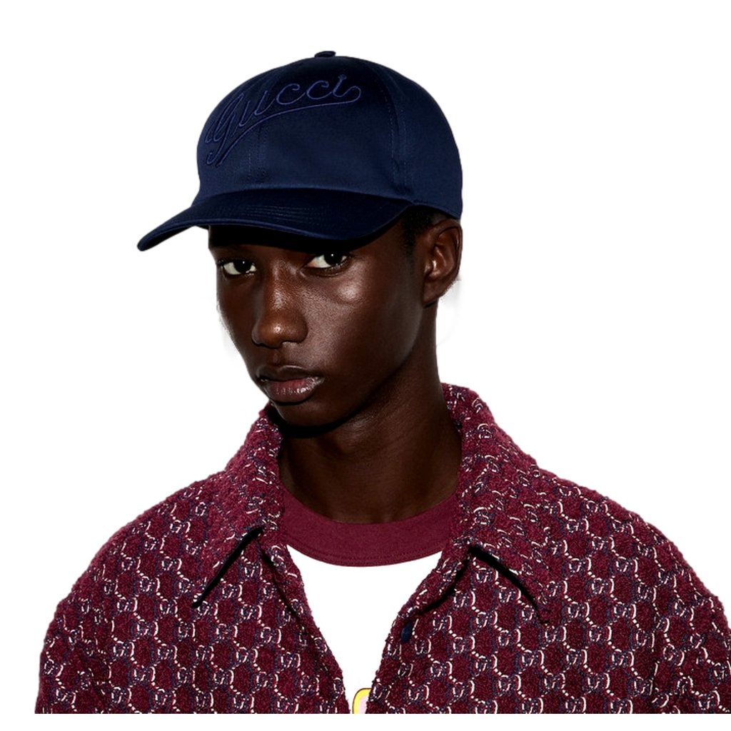 Gucci Gucci Baseball Hat with Embroidery in Navy Blue M Blue