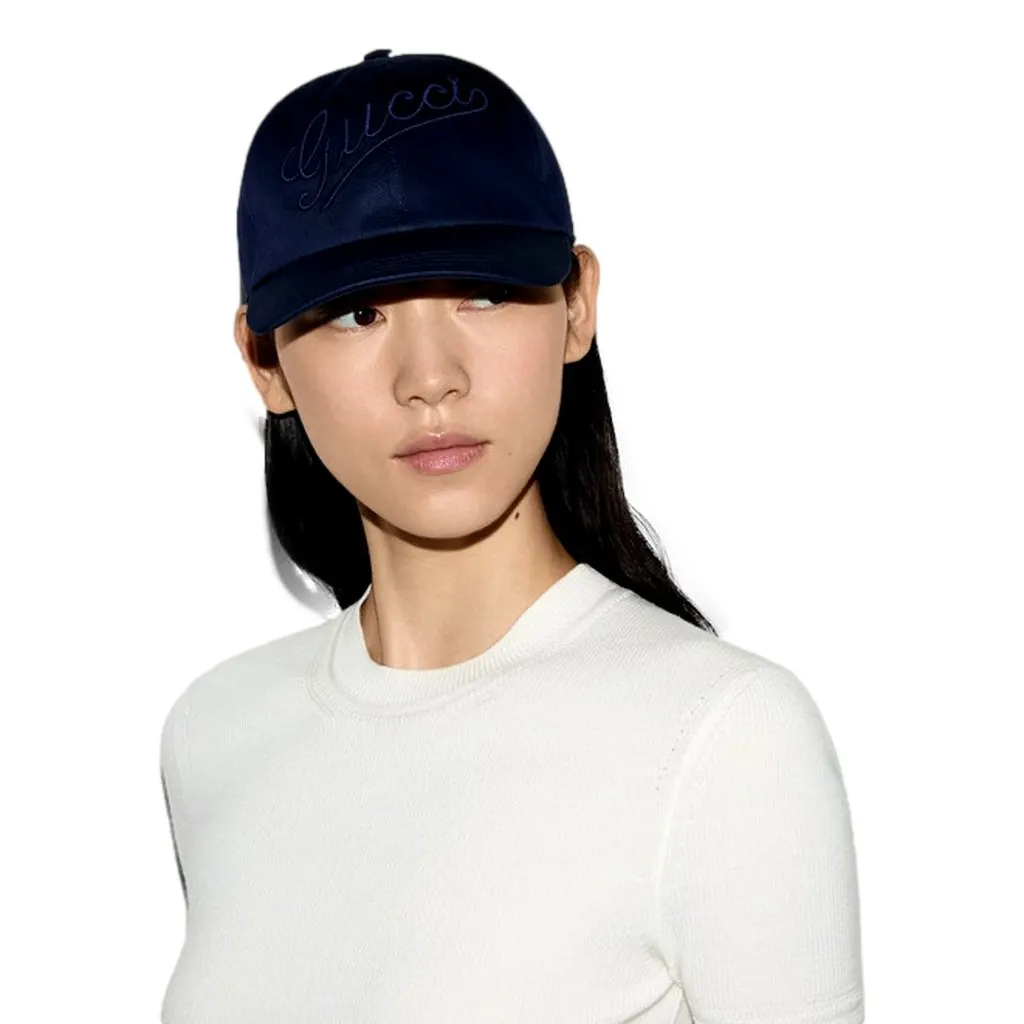 Gucci Gucci Baseball Hat with Embroidery in Navy Blue L Blue Cotton Never worn - Model View