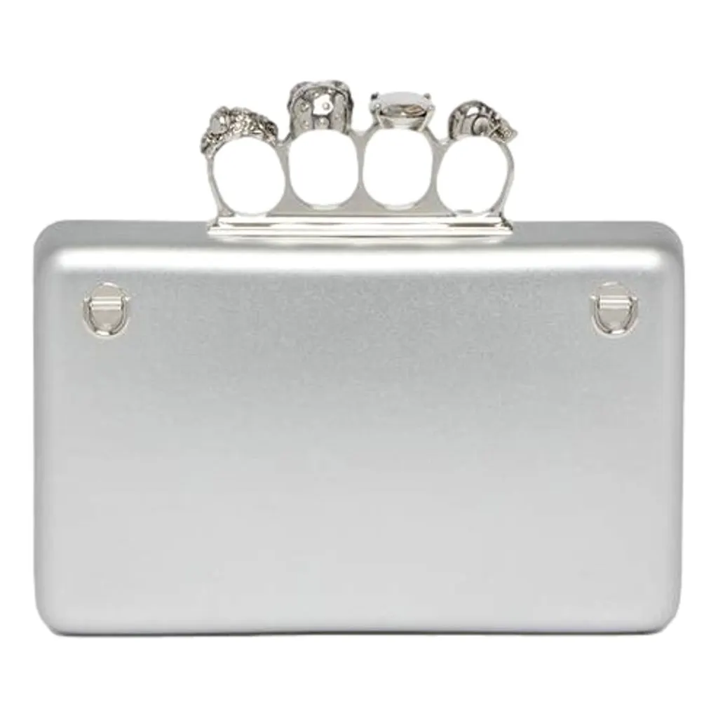 Alexander McQueen The Knuckle Silver Metallic Leather Zip Around Crossbody Bag Skull Silver Leather Never worn - Back View