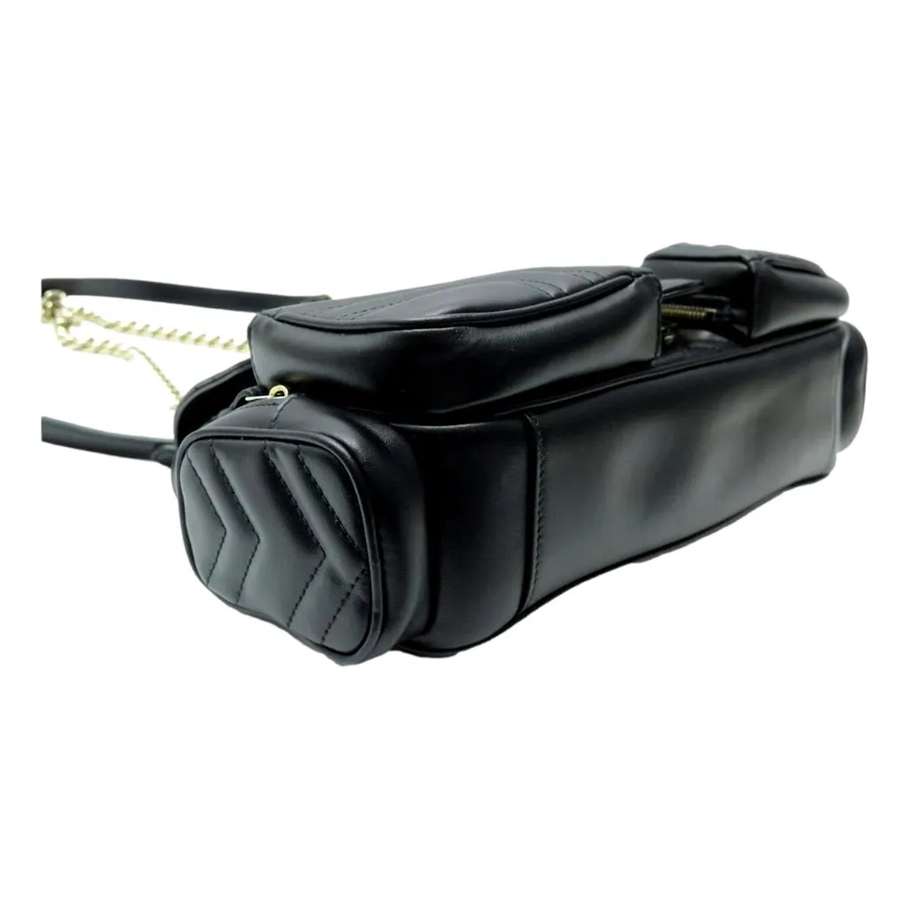 Gucci GG Marmont Dual Compartment Black Leather Shoulder Bag Gold Logo Black Leather Never worn - Back View