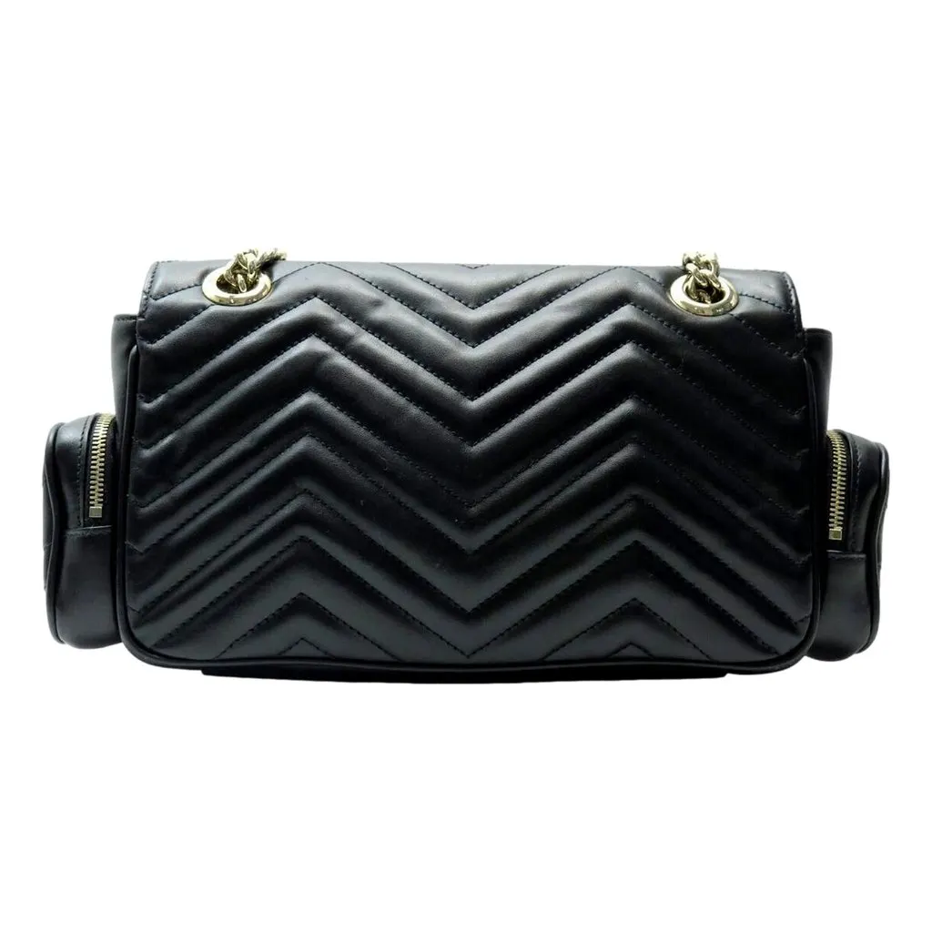 Gucci GG Marmont Dual Compartment Black Leather Shoulder Bag Gold Logo Black Leather Never worn - Inside View