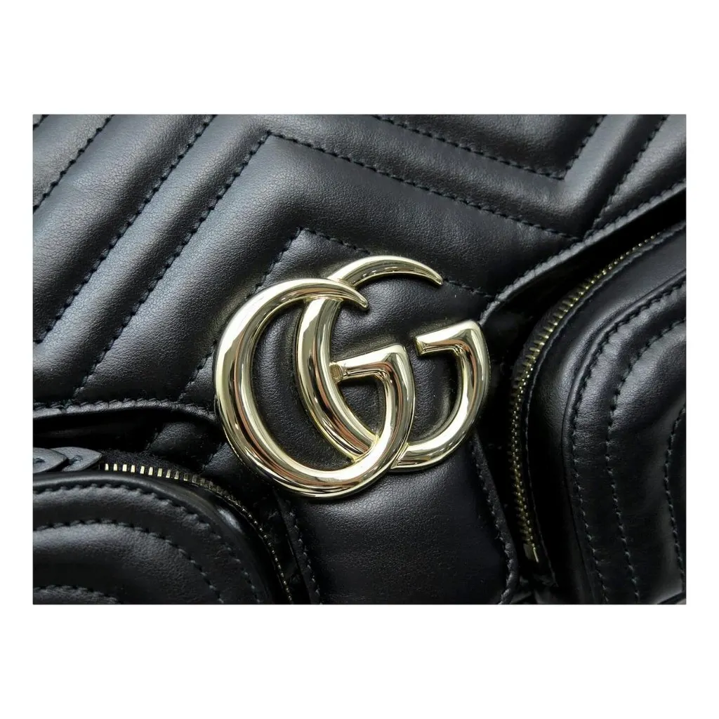 Gucci GG Marmont Dual Compartment Black Leather Shoulder Bag Gold Logo Black Leather Never worn - Box View
