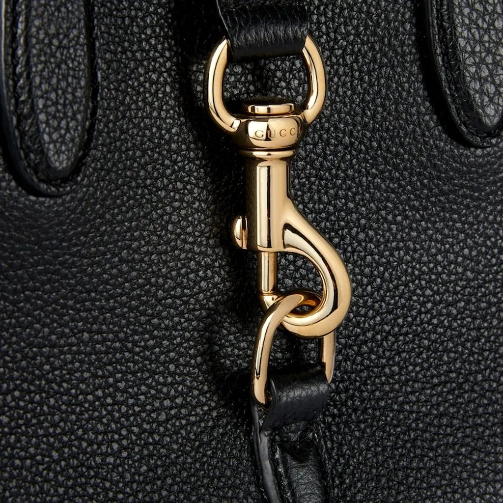 Gucci Jackie Small Tote Calfskin Leather Handbag Satchel Black Black Leather Never worn - Model View