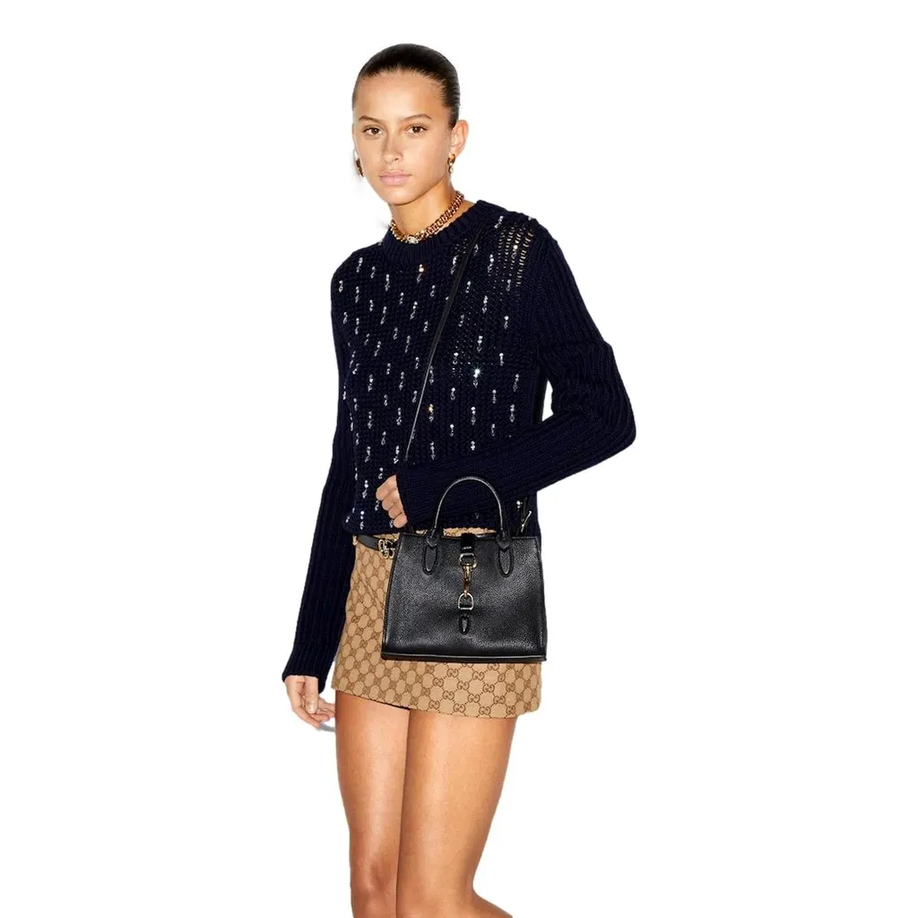 Gucci Jackie Small Tote Calfskin Leather Handbag Satchel Black Black Leather Never worn - Box View
