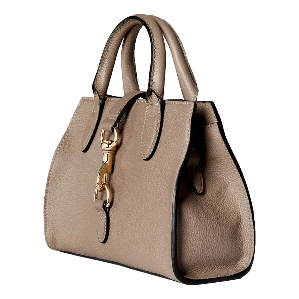 Gucci Jackie Small Calfskin Leather Tote Handbag Satchel Taupe Brown Leather Never worn - Model View