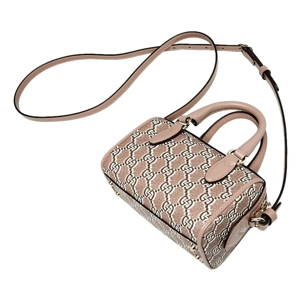 Gucci GG Shadow Monogram Canvas Leather Mini Bowler Bag Beige Black Brown Canvas Never worn - Back View