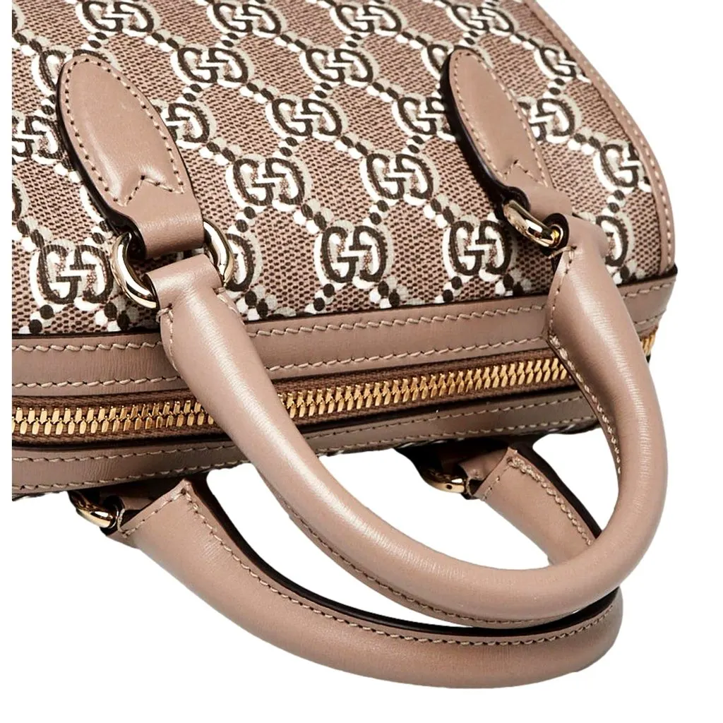 Gucci GG Shadow Monogram Canvas Leather Mini Bowler Bag Beige Black Brown Canvas Never worn - Inside View