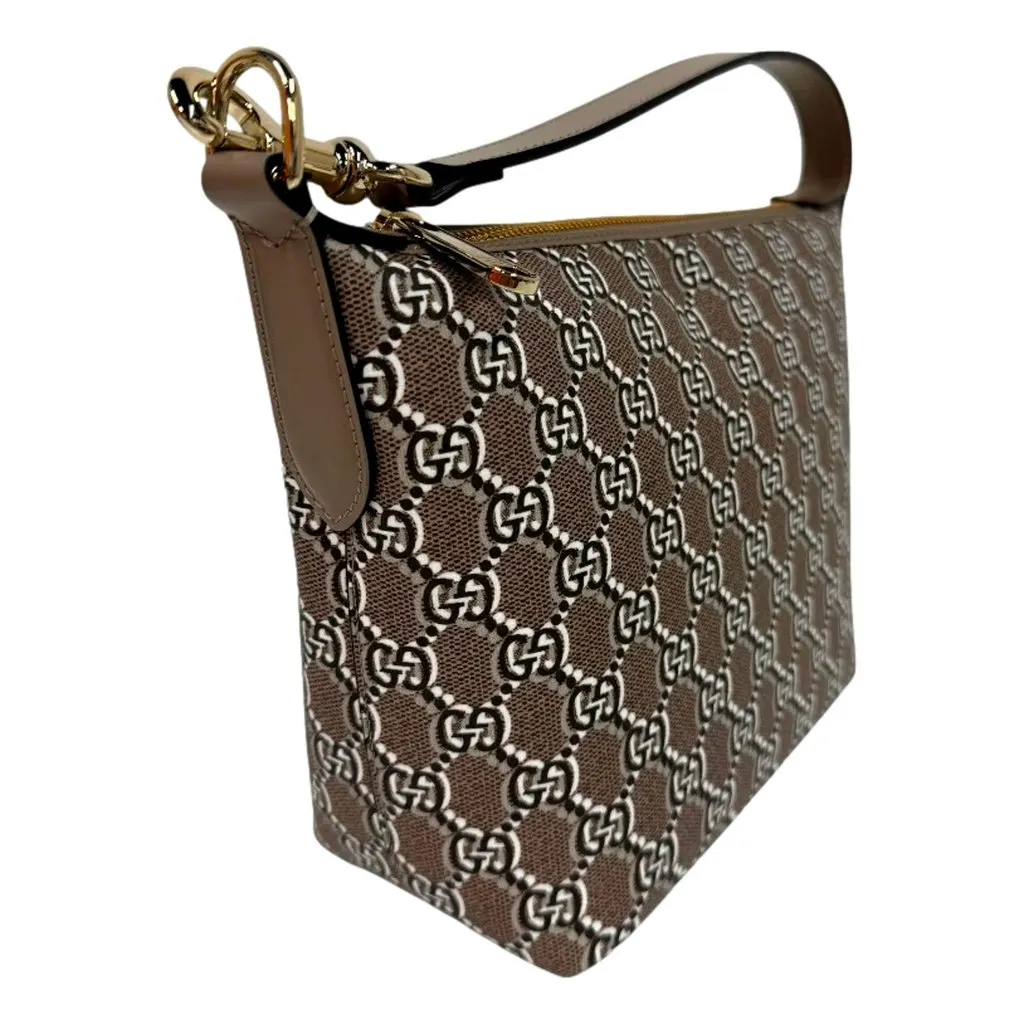 Gucci GG Shadow Monogram Canvas Beige Black Shoulder Bag Brown Canvas Never worn - Back View