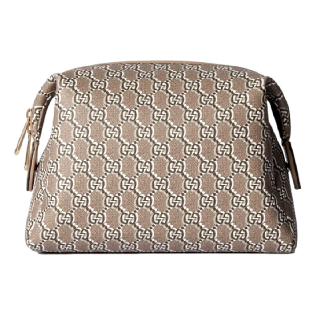 Gucci Gucci GG Shadow Beige Brown Large Cosmetic Pouch Brown