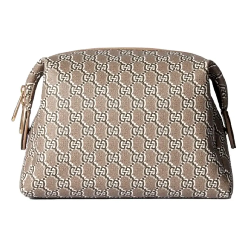 Gucci GG Shadow Beige Brown Large Cosmetic Pouch Brown Canvas Never worn - Front View