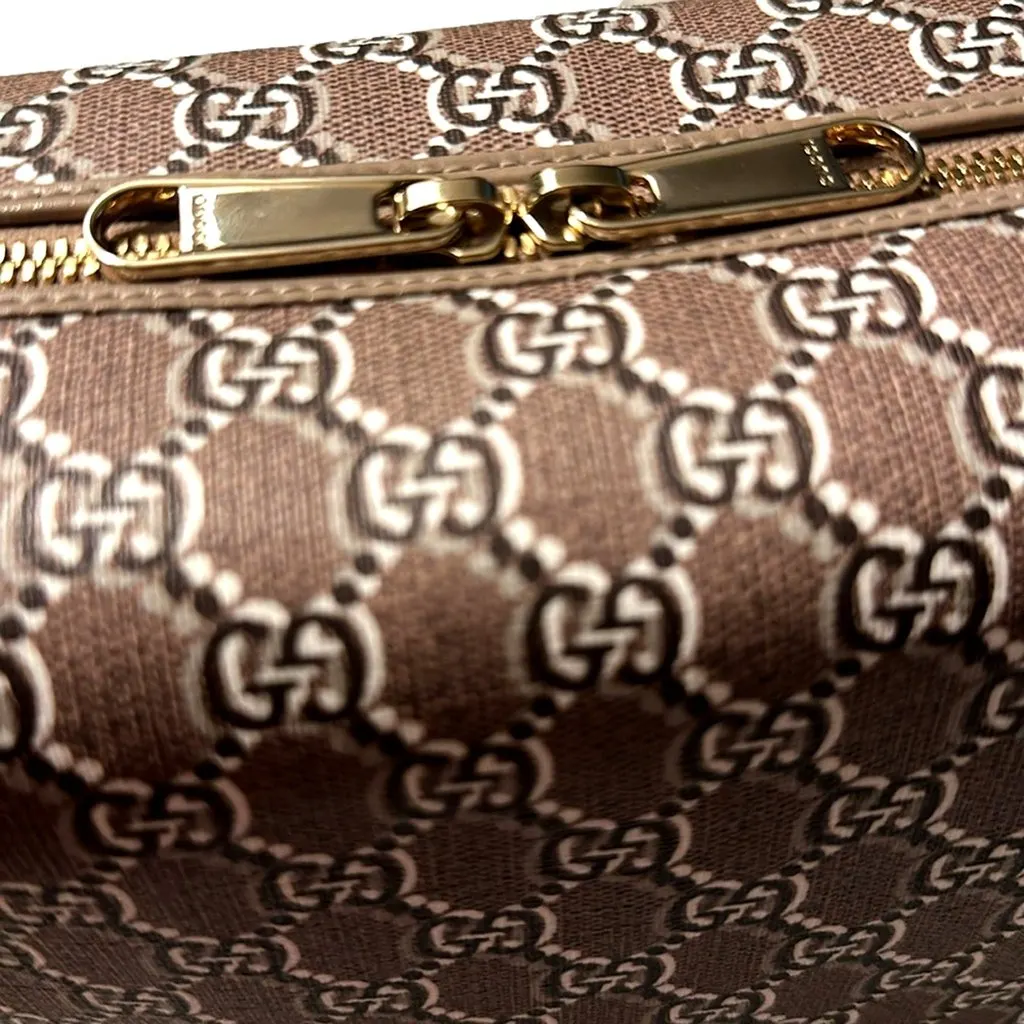 Gucci GG Shadow Beige Brown Large Cosmetic Pouch Brown Canvas Never worn - Back View