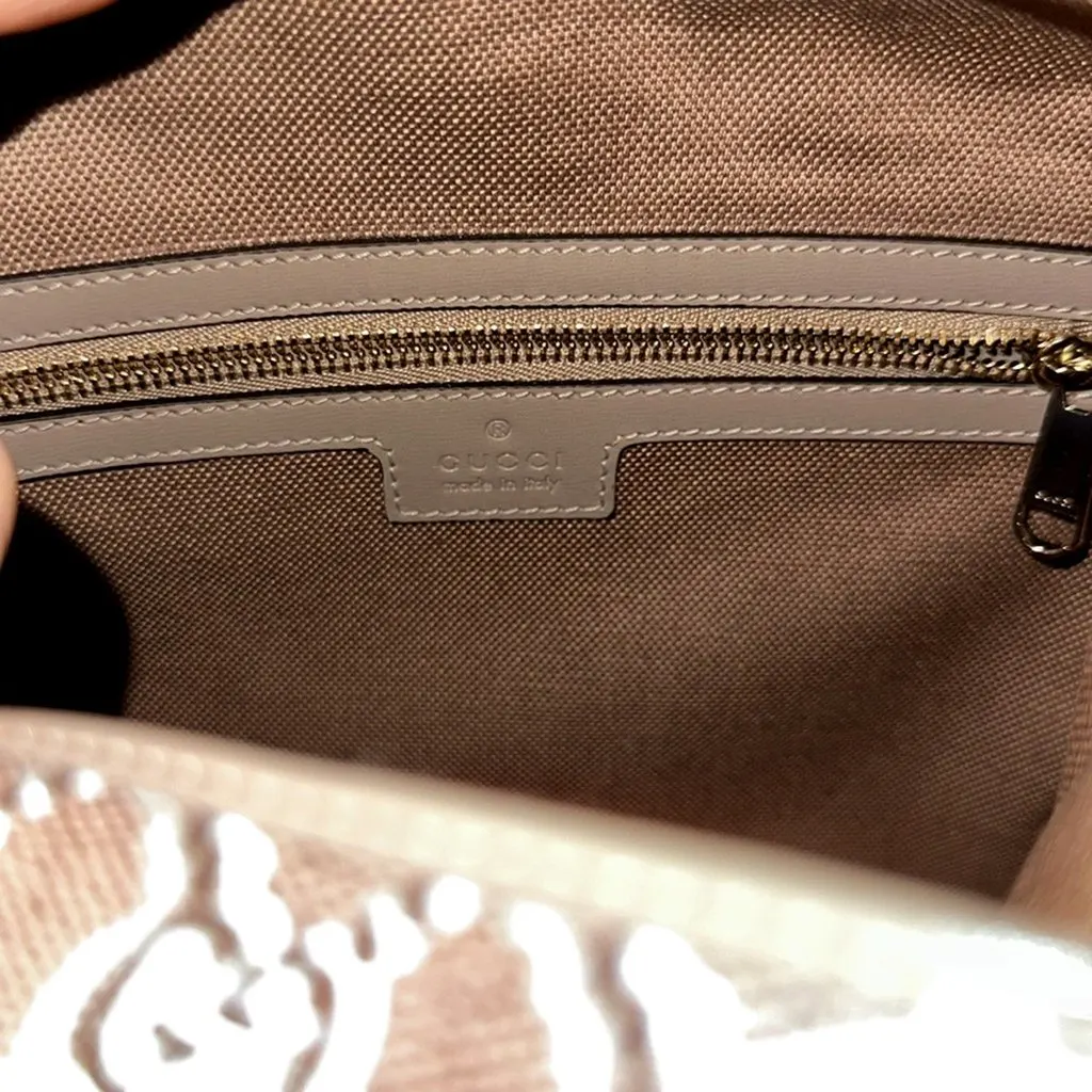 Gucci GG Shadow Beige Brown Large Cosmetic Pouch Brown Canvas Never worn - Model View