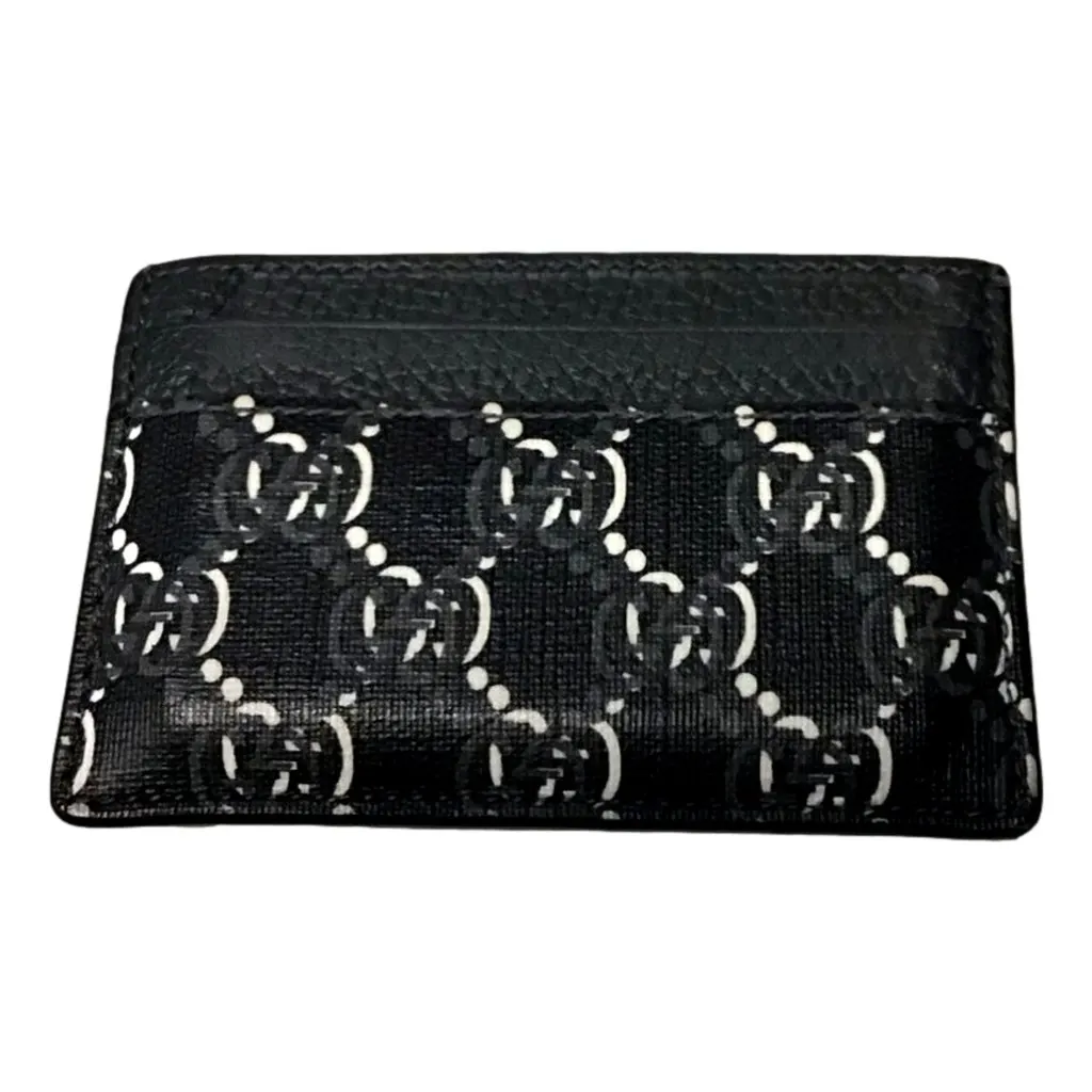 Gucci GG Shadow Black White Card Holder Wallet Black Leather Never worn - Front View