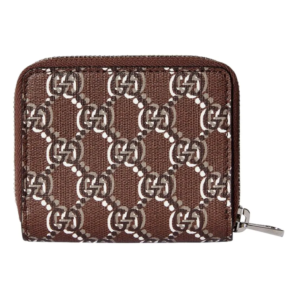 Gucci GG Shadow Brown Zip Around Small Card Wallet Brown Leather Never worn - Front View