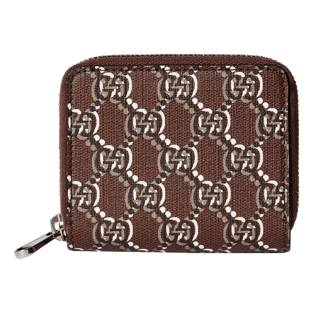 Gucci GG Shadow Brown Zip Around Small Card Wallet Brown Leather Never worn - Back View
