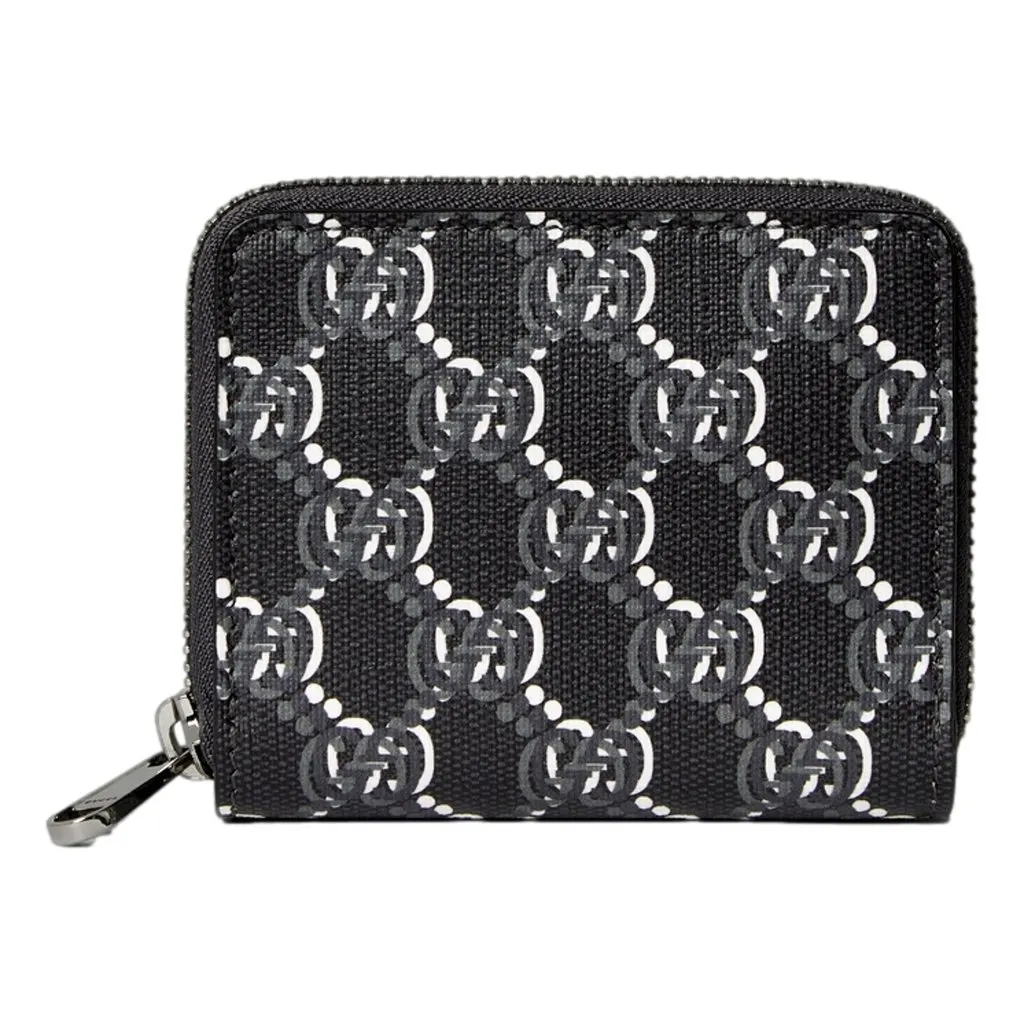 Gucci GG Shadow Black Canvas Zip Around Small Card Wallet Black Leather Never worn - Front View