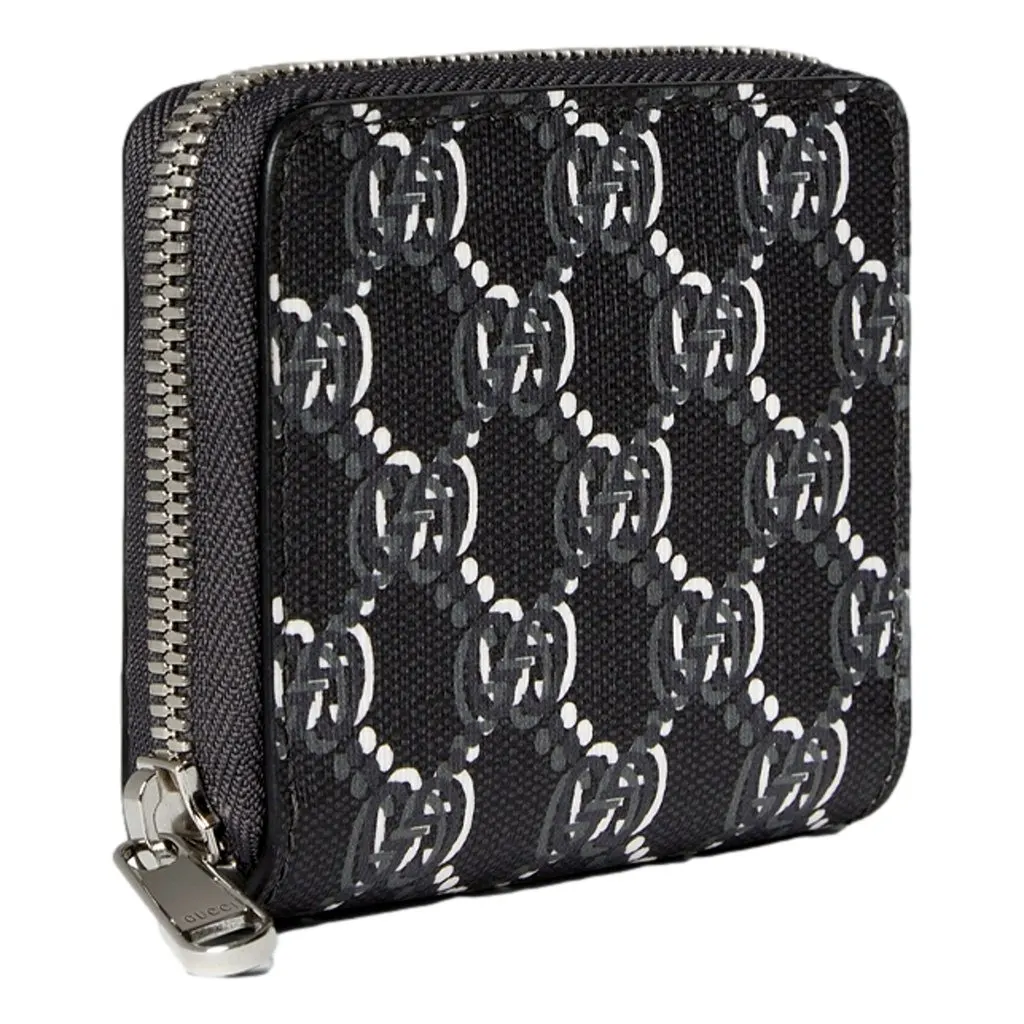 Gucci GG Shadow Black Canvas Zip Around Small Card Wallet Black Leather Never worn - Back View