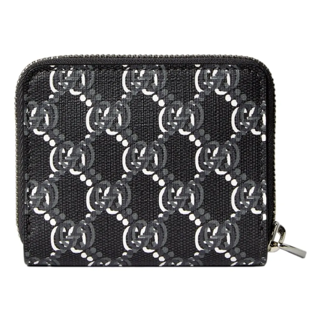 Gucci GG Shadow Black Canvas Zip Around Small Card Wallet Black Leather Never worn - Inside View