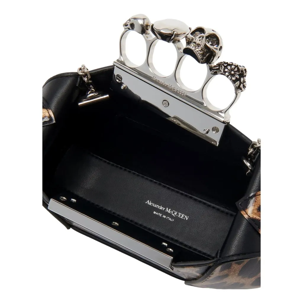 Alexander McQueen Leopard Print Jewelled Shoulder Bag Skull Knuckle Brown Leather Never worn - Model View