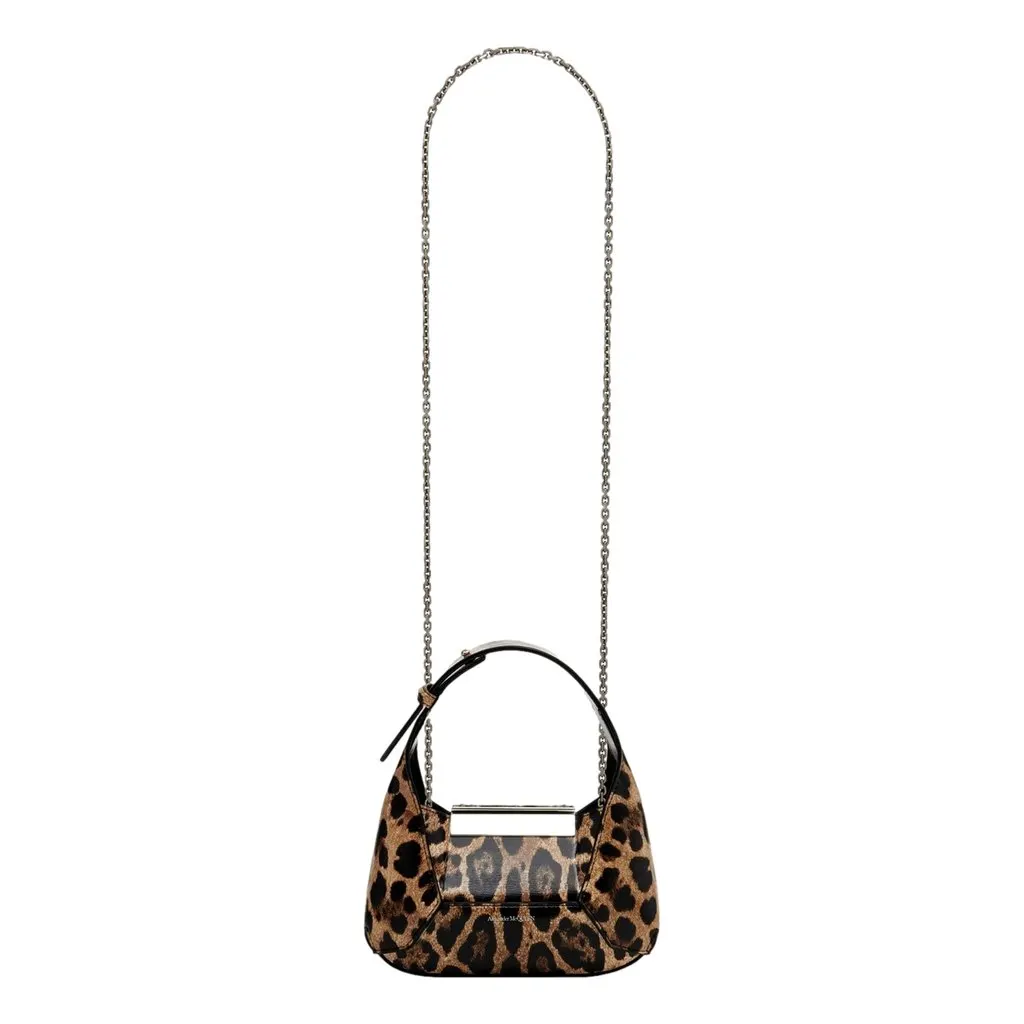 Alexander McQueen Leopard Print Jewelled Shoulder Bag Skull Knuckle Brown Leather Never worn - Box View